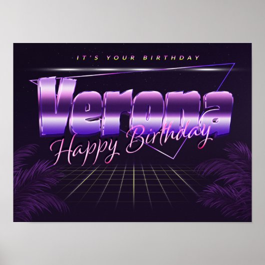 Verona Prénom lila retro Poster Anniversaire (Devant)
