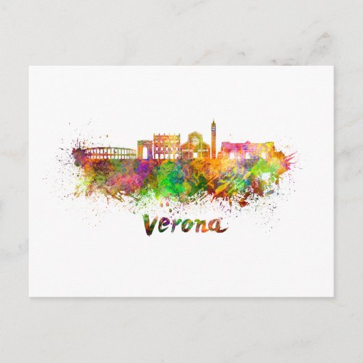 Verona skyline in watercolor briefkaart (Voorkant)
