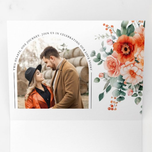 Verona Sunset Helder Sinaasappel Modern Bloemen Hu Drieluik Aankondiging (Binnenzijde eerst)