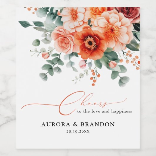 Verona Sunset Helder Sinaasappel Modern Bloemen Hu Wijn Etiket (Enkel label)