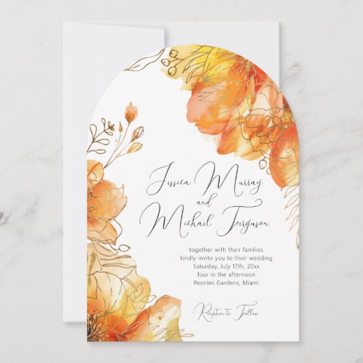 Verona Sunset Waterverf Floral Script Wedding Kaart (Voorkant)