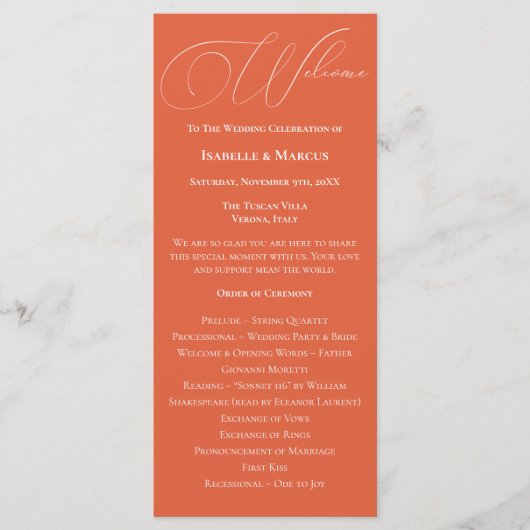 Verona Sunset Wedding Programma (Voorkant)
