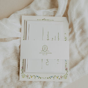 VERONA Wildflower Monogram Crest Wedding Uitnodigingen Wikkel