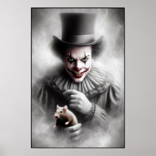 Verontrustte vintage clown met een sinistere gliml poster
