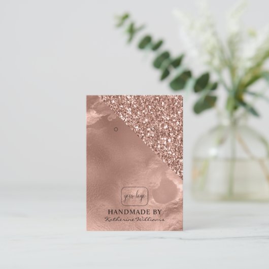 Veroorbaar Logo toevoegen | Roos Gold en glitter Visitekaartje (Staand voorkant)