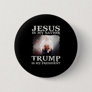 Veroordeelde misdadiger Jezus is mijn redder Trump Ronde Button 5,7 Cm