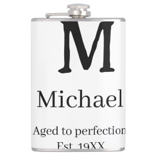 Verouderd tot perfectie est. 19XX monogram naam le Heupfles