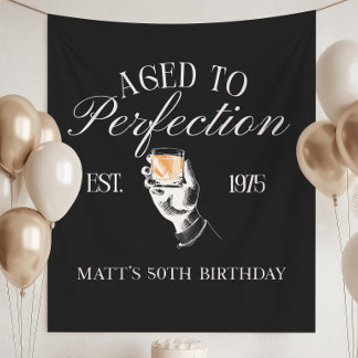 Verouderd tot perfectie Whiskey verjaardagsbanner Wandkleed