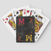 verouderd zwart monogrammed dek van pokerkaarten (Achterkant)