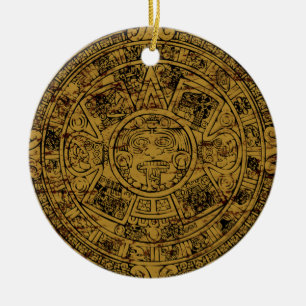 Verouderde Azteekse Zonsteen Kalender Keramisch Ornament