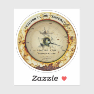 Verouderde en beschadigde kernreactor kerntemperat sticker