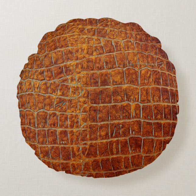 Verouderde ledertextuur van bruin dierenleder rond kussen (Voorkant)