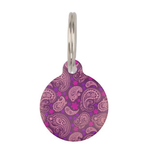 Verouderde roze en Paarse Paisley Huisdierpenning
