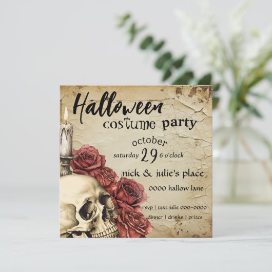 Verouderde Rozen en Spooky Skull Halloween Party (Staand voorkant)