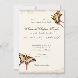 Verouderde Victoriaans Roos Baby Girl Birth Announ Aankondiging