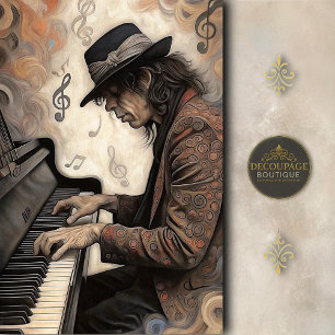Verouderende Pianist Met Wervelende Notities Décou Tissuepapier