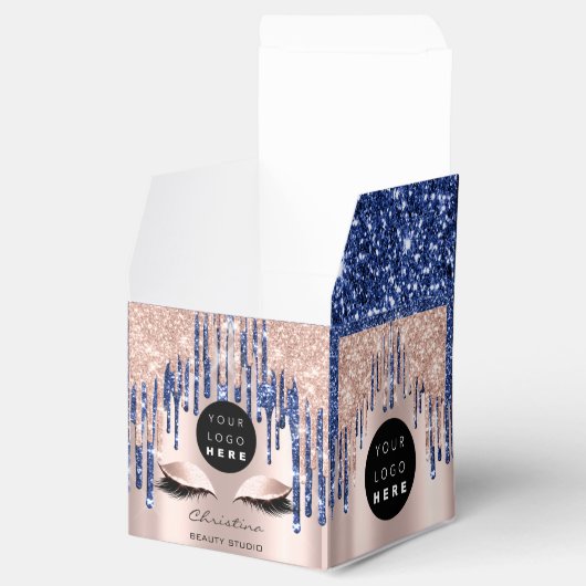 Verpakking Logo Roos Drip Navy Beauty Box Bedankdoosjes (Geopend)