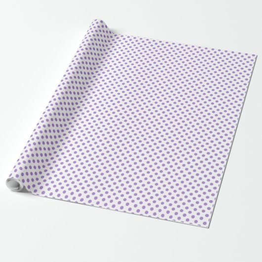 Verpakking Papier Violet Polka stippen op wit (Uitgerold)