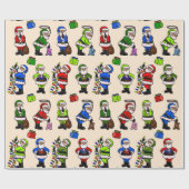 Verpakkingsdocument Vier Kleur Santas Cadeaupapier (Vlak)