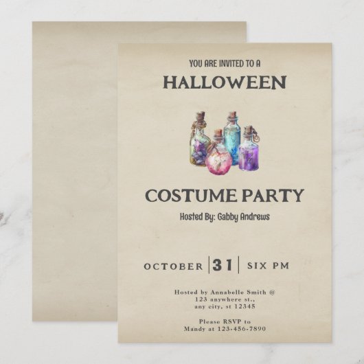 Verpakkingsflessen Spell Flessen  Halloween Kaart (Voorkant / Achterkant)