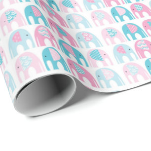 Verpakkingspapier - Blauw- en roze olifanten Cadeaupapier