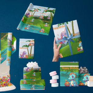 Verpakkingspapier Kids Verjaardagscadeau Baby Dino Cadeaupapier