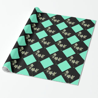Verpakkingspapier Orchid flower aqua zwarte harleq Cadeaupapier