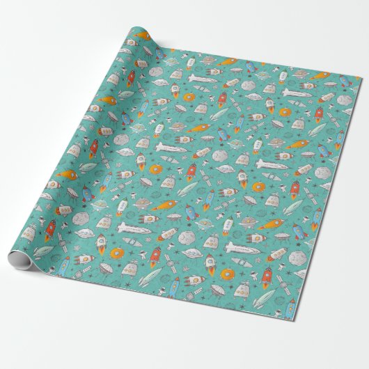 Verpakkingspapier voor buitenruimteraketten cadeaupapier (Uitgerold)