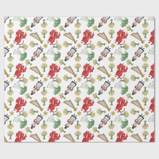 Verpakkingspapier: Welsh Emblems, Dragon, Daffodil Cadeaupapier (Vlak)