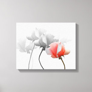 Verpakt canvas met zwarte en witte rozen, één roze afdruk