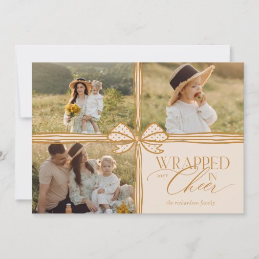 Verpakt in Cheer Elegant Bow Cadeau Fotocollage Feestdagenkaart (Voorkant)