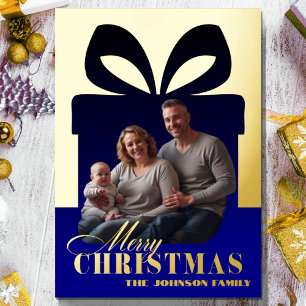 Verpakt in Liefde - Kerstcadeau Familie Blauw Goud Folie Feestdagenkaart