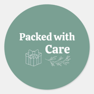 Verpakt met zorg Zacht saliegroen Minimalistische Ronde Sticker