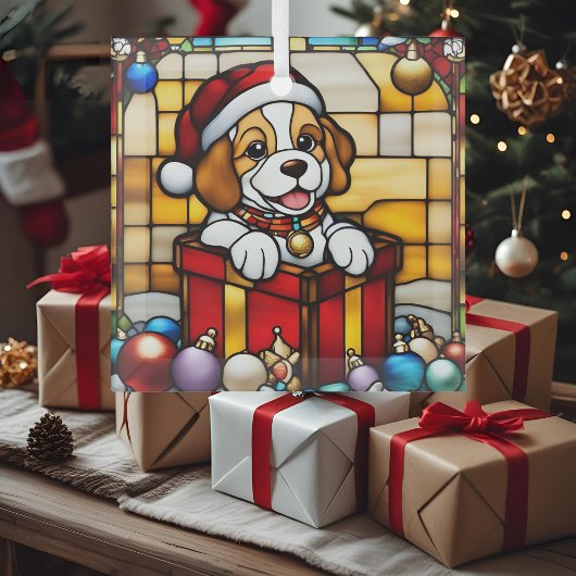 Verpakte Christmas Puppy Faux Glas in lood Glas Ornament