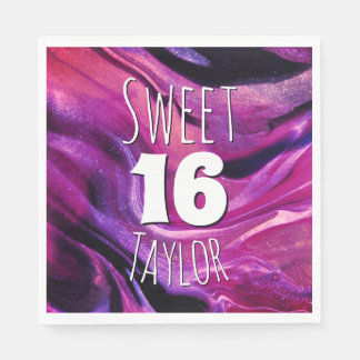 Verpersoonlijkte Magenta Paarse Marmer Sweet 16 Servet