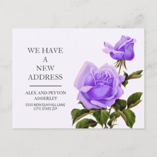 Verplaatsende Aankondiging Paarse  Floral Rozen Briefkaart