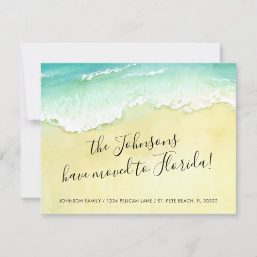 Verplaatst naar Florida Sandy Beach Ocean Waves Aankondiging (Voorkant)