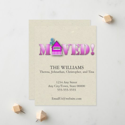 Verplaatste aankondiging (Paarse) (Voorkant / Achterkant in situ)