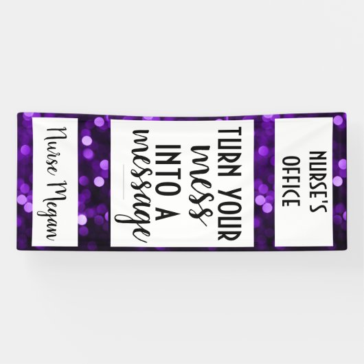 Verpleegdeuropening; Paarse Bokeh; bericht Mess in Spandoek (Horizontaal)