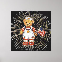 verpleegkundig Beer met modern wit vuurwerk Canvas Afdruk
