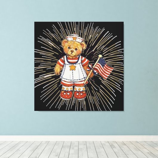 verpleegkundig Beer met modern wit vuurwerk Canvas Afdruk (Insitu (Houten vloer))