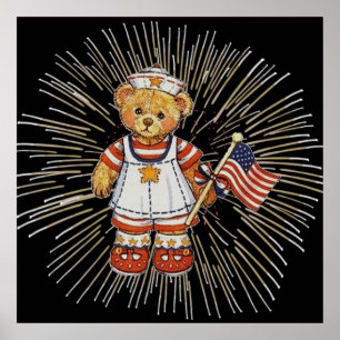 verpleegkundig Beer met modern wit vuurwerk Poster