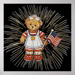 verpleegkundig Beer met modern wit vuurwerk Poster