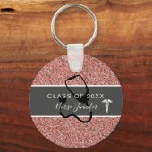 Verpleegkundige Afstuderen Roze Glitter Persoonlij Sleutelhanger (Voorkant)