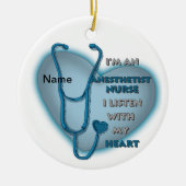 Verpleegkundige anesthesioloog met blauw hart keramisch ornament (Voorkant)