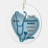Verpleegkundige anesthesioloog met blauw hart keramisch ornament (Links)
