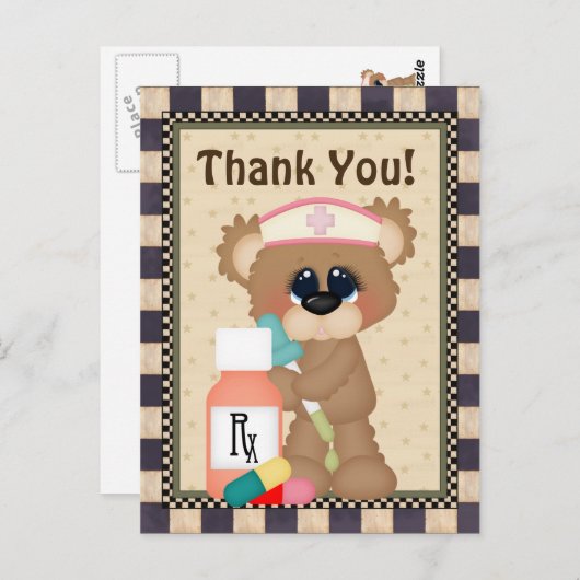 Verpleegkundige Beer Dank u briefkaart (Voorkant / Achterkant)