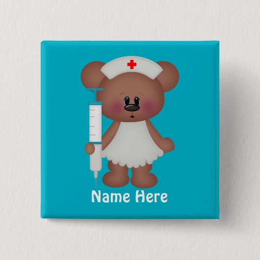 Verpleegkundige Beer voegt naam knop Vierkante Button 5,1 Cm (Voorkant)