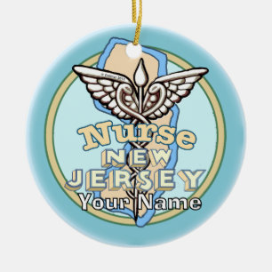 Verpleegkundige Caduceus uit New Jersey Keramisch Ornament