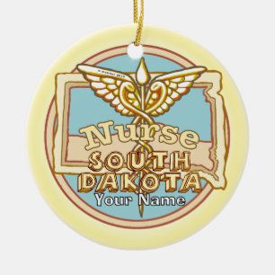 Verpleegkundige Caduceus uit South Dakota Keramisch Ornament